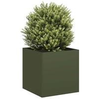 Plantekasse 40x40x40 cm koldvalset stål olivengrøn