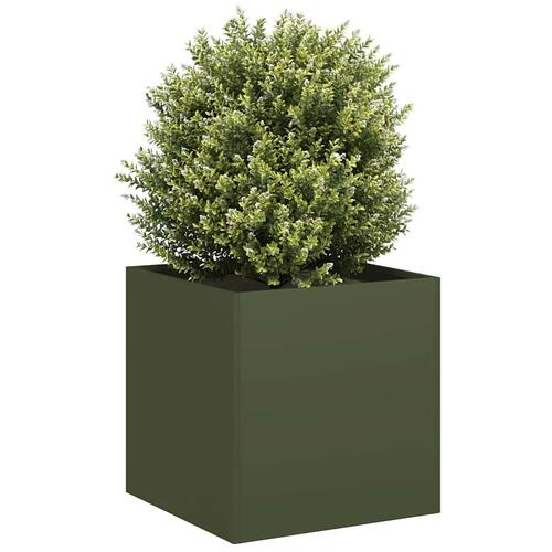 Plantekasse 40x40x40 cm koldvalset stål olivengrøn