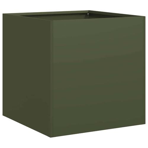 Plantekasse 40x40x40 cm koldvalset stål olivengrøn