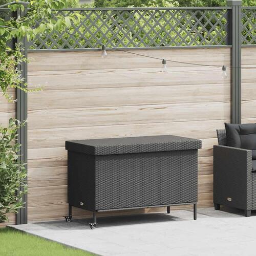 Opbevaringsboks med hjul 110x55x73 cm polyrattan sort