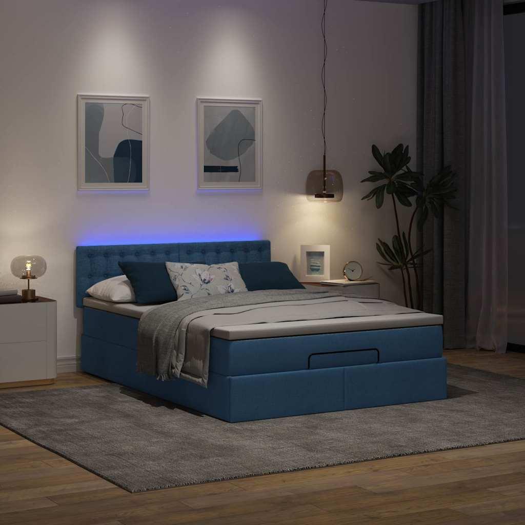 Ottoman Seng Med Madras & Leds Stof Blå - knapper / 140 x 200 cm