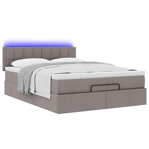 Ottoman seng med madras & LEDs Taupe 140x200 cm Stof