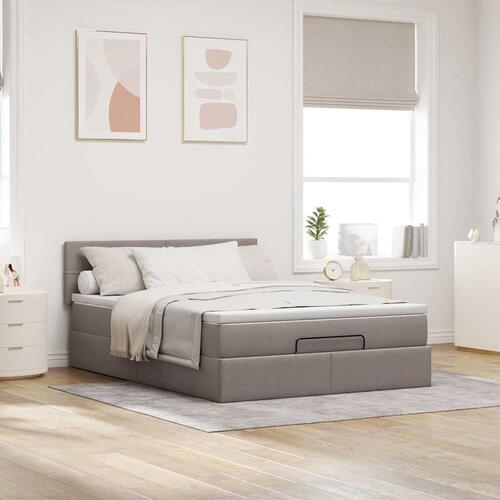 Ottoman seng med madras & LEDs Taupe 140x200 cm Stof