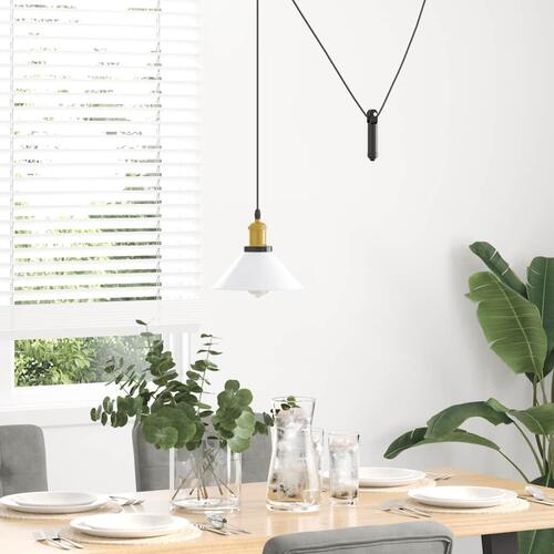 Pendellampe højdejusterbar E27 Ø 22 cm metal glans hvid