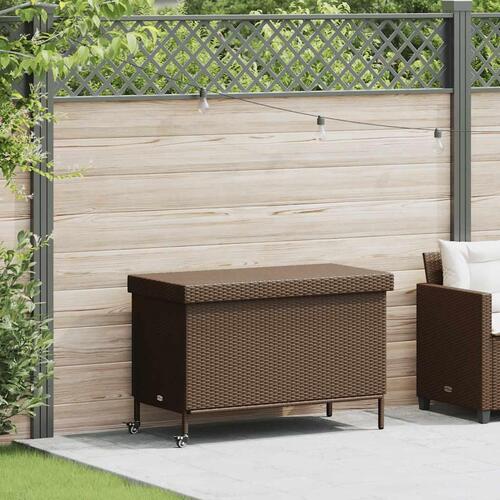 Opbevaringsboks med hjul 110x55x73 cm polyrattan brun