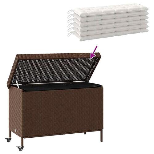 Opbevaringsboks med hjul 110x55x73 cm polyrattan brun
