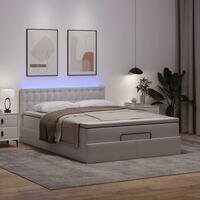Osmannisk seng med madrasser & LEDs 140x200 cm kunstlæder hvid