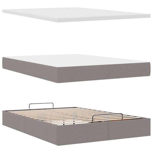 Ottoman seng med madras 140x200 cm stof gråbrun