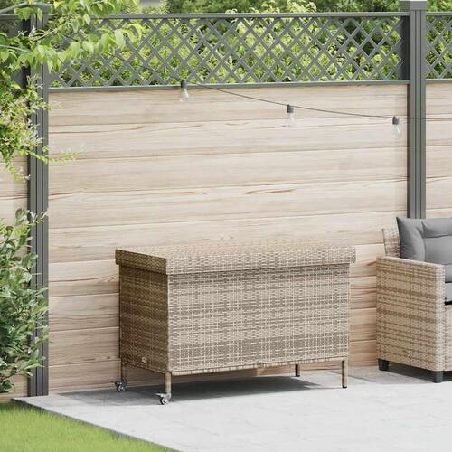 Opbevaringsboks med hjul 110x55x73 cm polyrattan grå