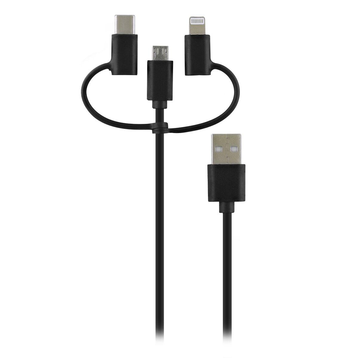 T'NB Way 3-i-1 USB-kabel til Micro USB, USB-C og Lightning - Sort 1 m