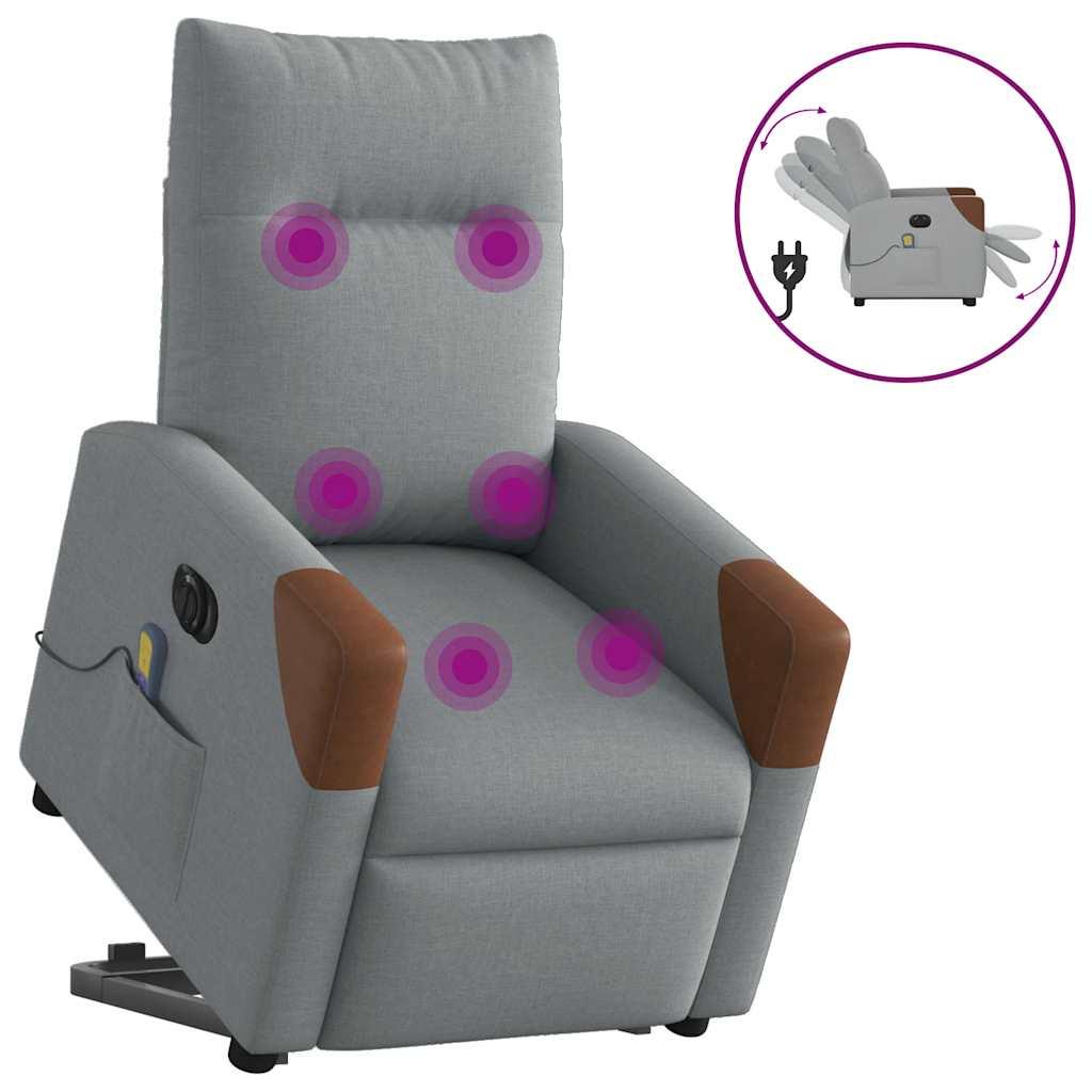 Elektrisk massagestol med løftefunktion stof lysegrå