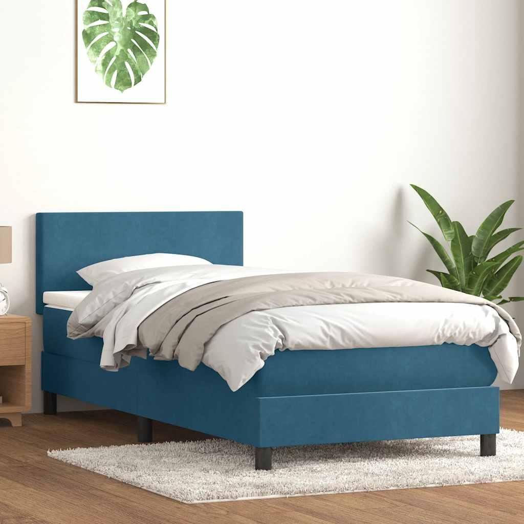 Kontinentalseng med madras mørkeblå 80x220 cm fløjl