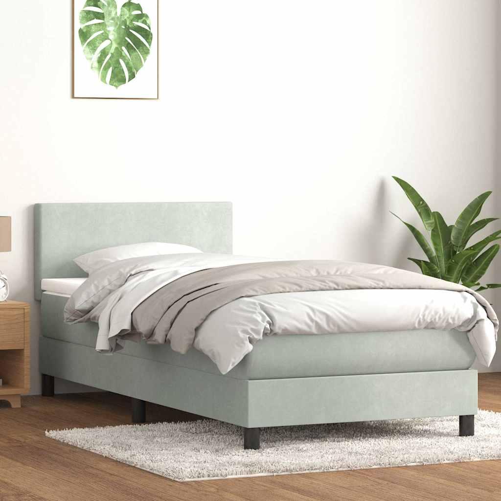 Kontinentalseng med madras lysegrå 80x210 cm fløjl