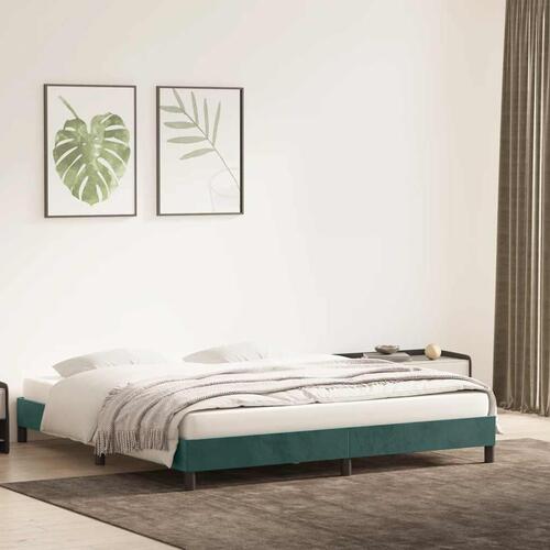 Sengeramme uden madras 200x210 cm fløjl mørkegrøn