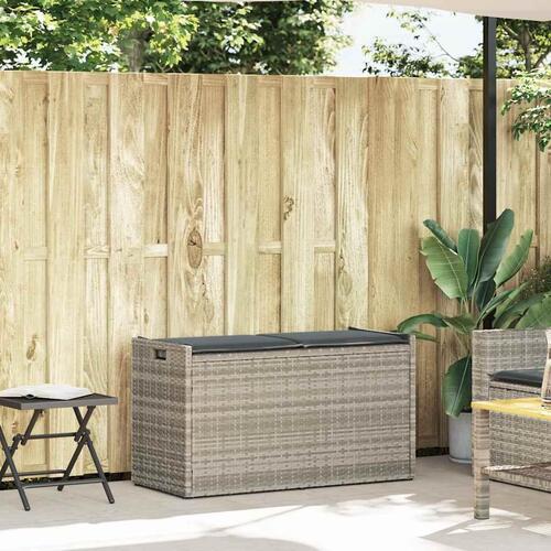 Udendørs opbevaringsbænk med hynde 100 cm polyrattan lysegrå