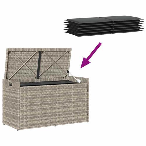 Udendørs opbevaringsbænk med hynde 100 cm polyrattan lysegrå