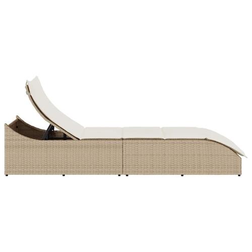 Sammenklappelig solseng med hynde & opbevaring polyrattan beige