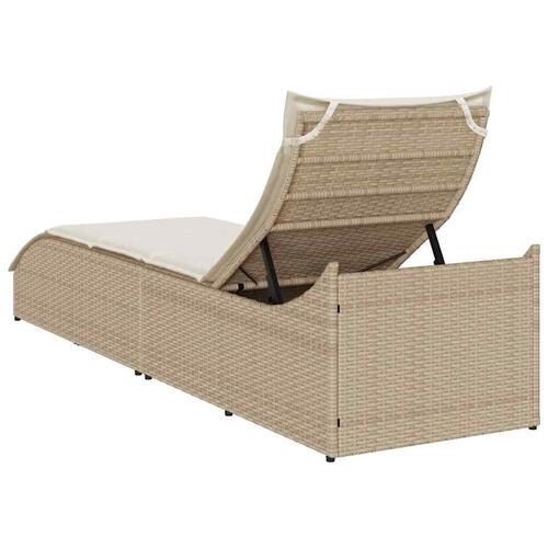 Sammenklappelig solseng med hynde & opbevaring polyrattan beige