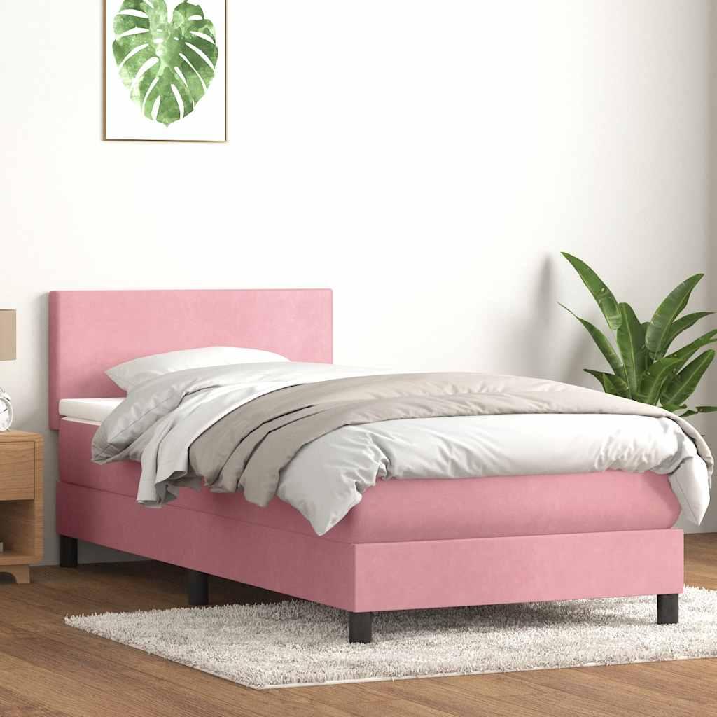 Kontinentalseng med madras lyserød 90x210 cm fløjl