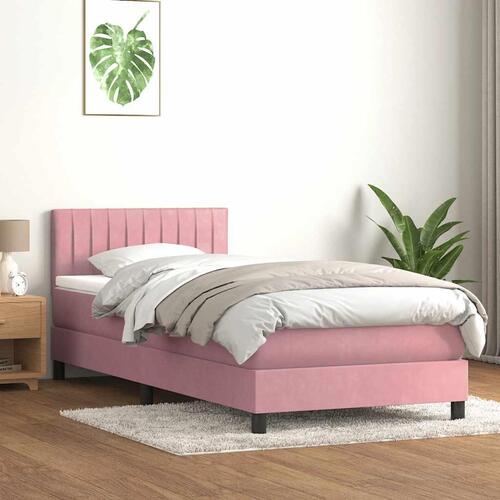 Kontinentalseng med madras lyserød 90x220 cm fløjl