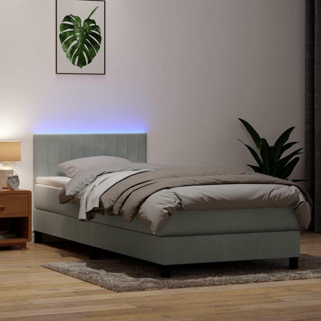 Kontinentalseng med madras lysegrå 90x220 cm fløjl