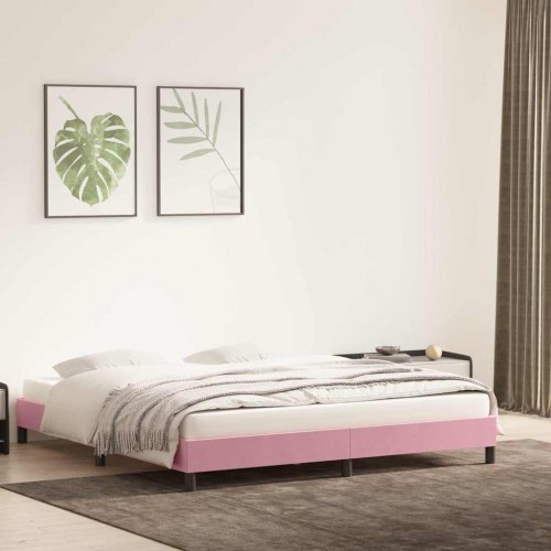 Sengeramme i fløjl - 200 × 210 cm, lyserød (uden madras)