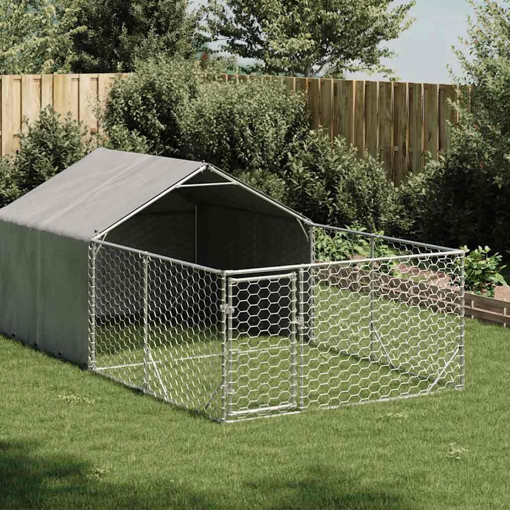 Udendørs hundegård med løbegård 4x2x1,5 m Galvaniseret stål