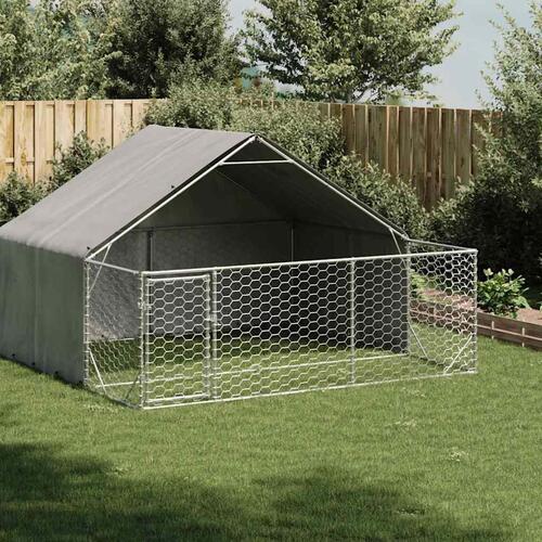 Udendørs hundegård med løbegård 3x3x1,9 m Galvaniseret stål