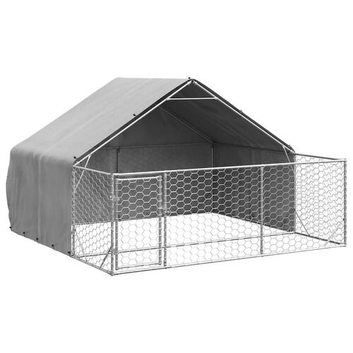 Udendørs hundegård med løbegård 3x3x1,9 m Galvaniseret stål