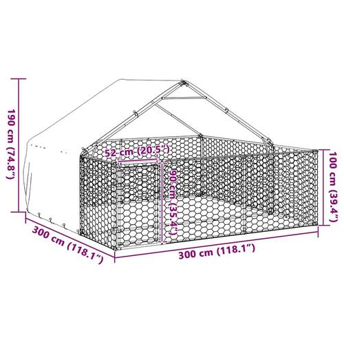 Udendørs hundegård med løbegård 3x3x1,9 m Galvaniseret stål
