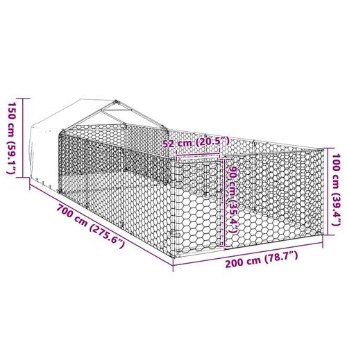 Udendørs hundegård med løbegård 7x2x1,5 m Galvaniseret stål
