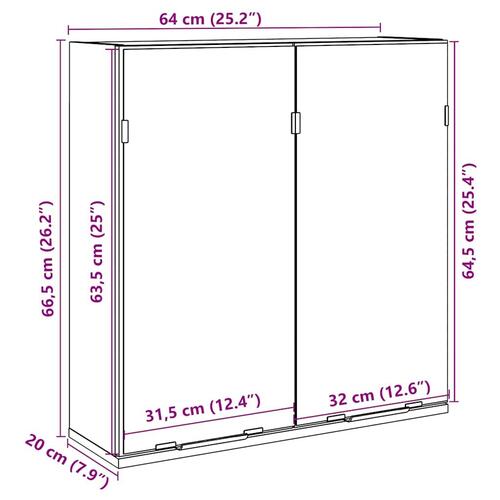 Badeværelsesskab med spejl 64x20x66,5cm konstrueret træ kunsteg