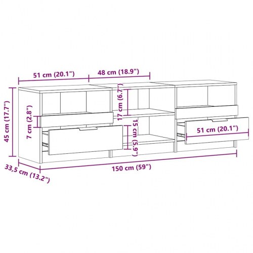Tv-bord 150 × 33,5 × 45 cm i konstrueret træ - gammelt trælook