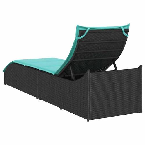 Sammenklappelig solseng med hynde og opbevaring polyrattan sort