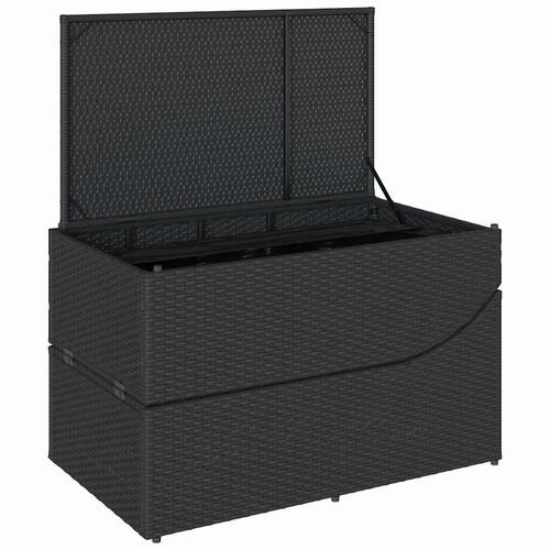 Sammenklappelig solseng med hynde og opbevaring polyrattan sort