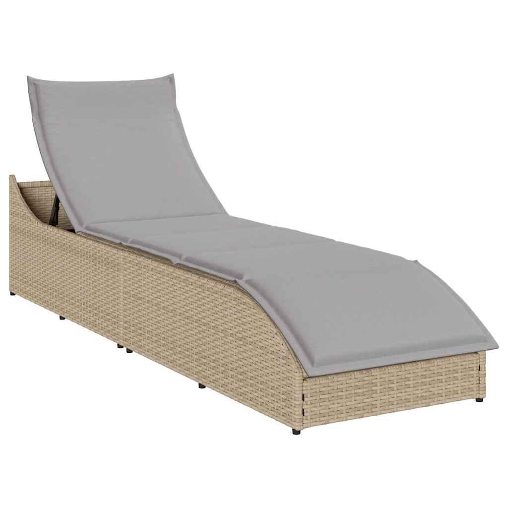 Sammenklappelig solseng med hynde & opbevaring polyrattan beige
