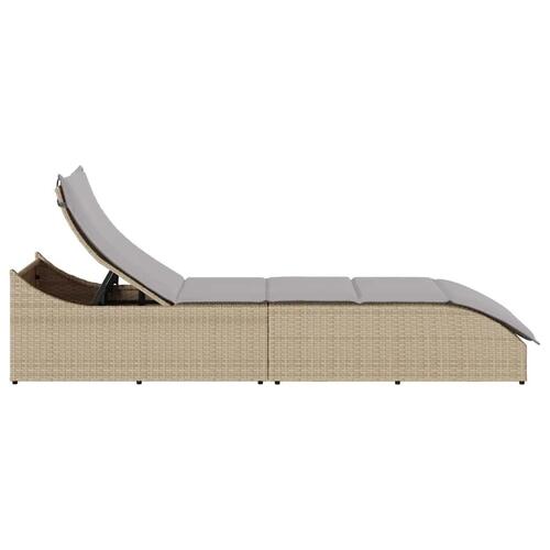 Sammenklappelig solseng med hynde & opbevaring polyrattan beige
