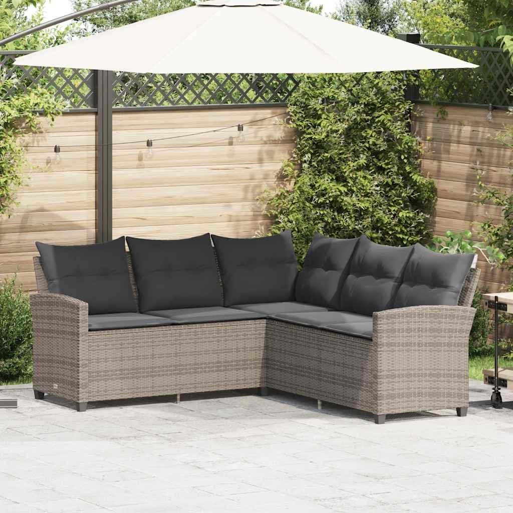 L-formet havesofa i polyrattan med hynder - grå, 184 × 184 cm billede
