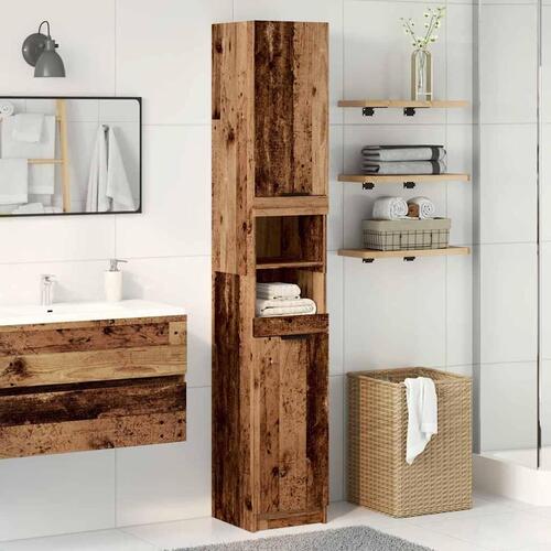 Badeværelsesskab 32x34x188,5 cm konstrueret træ gammelt trælook