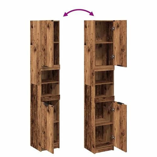 Badeværelsesskab 32x34x188,5 cm konstrueret træ gammelt trælook