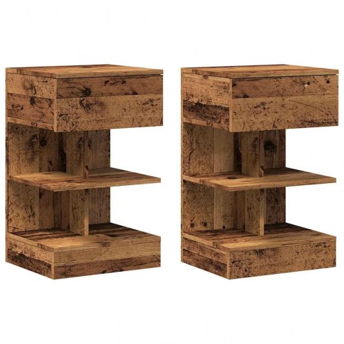 Sengeborde 2 stk. - 40×35×65 cm i konstrueret træ, gammelt trælook