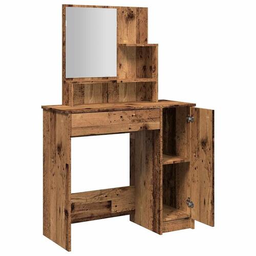Makeupbord med spejl 86,5x35x136 cm gammelt træ-look