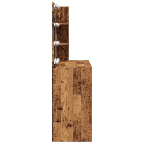 Makeupbord med LED-lys 74,5x40x141 cm gammelt træ-look