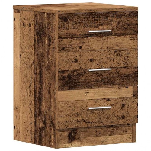 Sengeskab med 3 skuffer 38×35×55 cm - antikt trælook