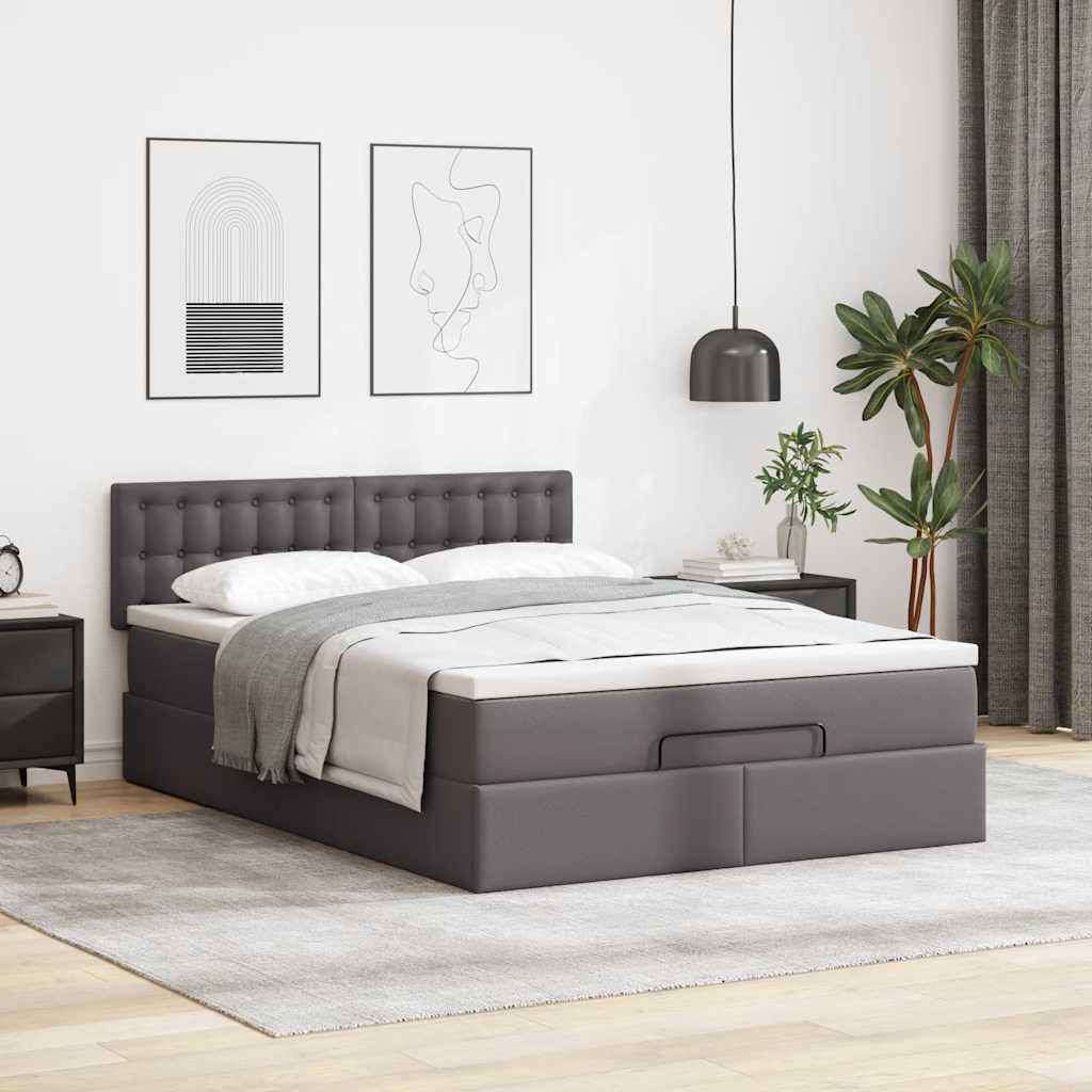 Osmannisk sengeramme med madras 140x190 cm kunstlæder grå billede