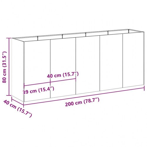 Plantekasse i hvid koldvalset stål - 200 × 40 × 80 cm