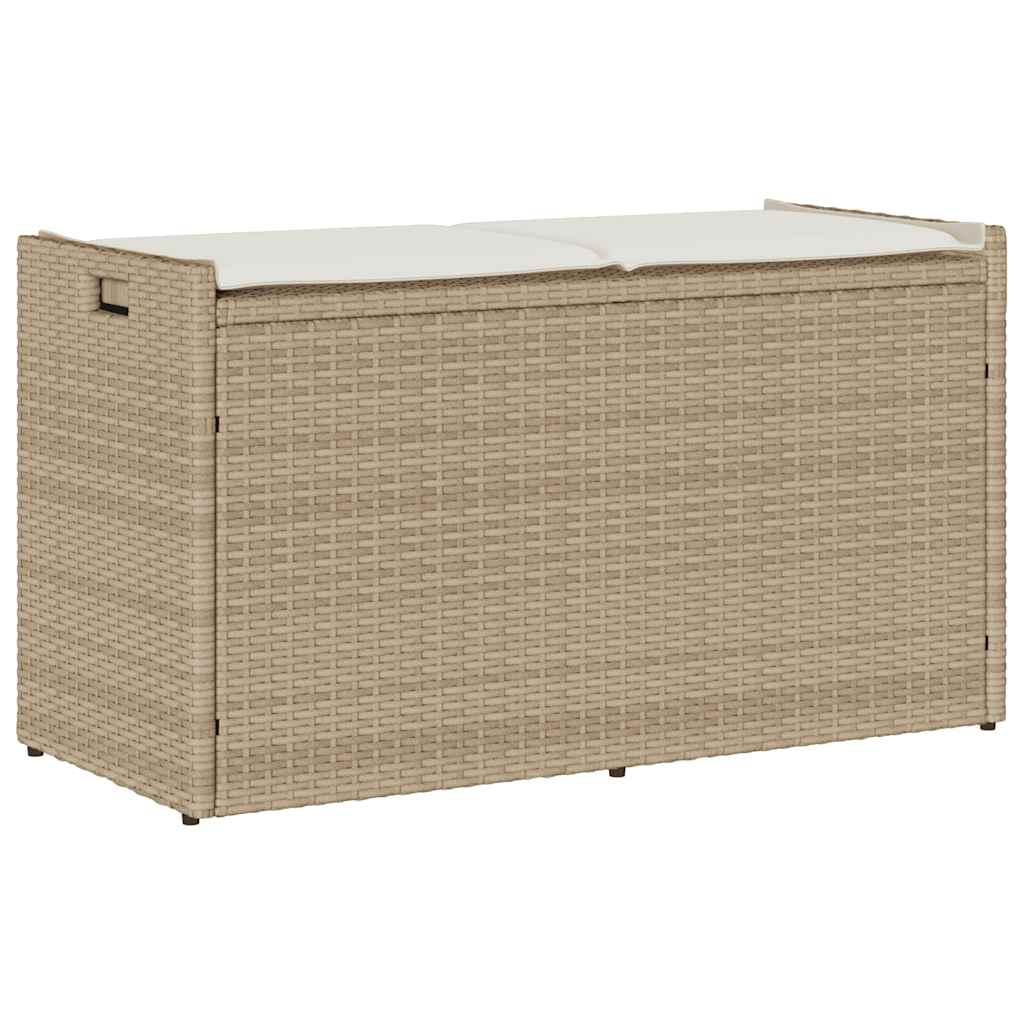Udendørs Opbevaringsbænk Med Hynde 100 Cm Polyrattan - Beige og cremehvid