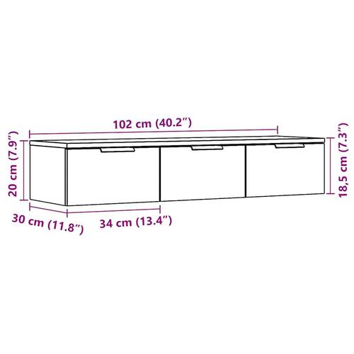 Vægskab 102x30x20 cm konstrueret træ gammelt træ-look