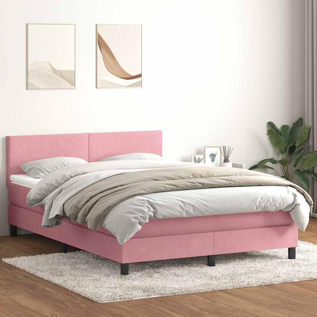 Kontinentalseng med madras 140x210 cm fløjl lyserød