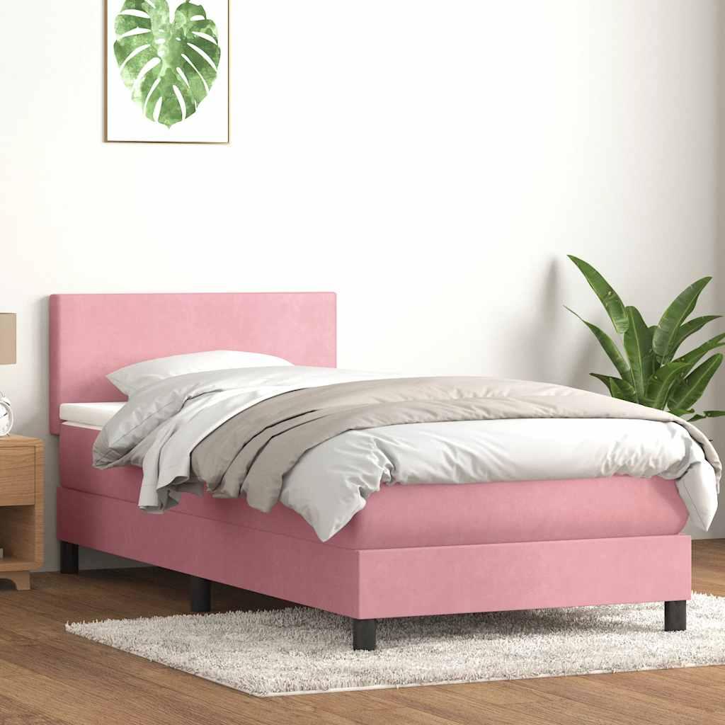 Kontinentalseng med madras lyserød 80x220 cm fløjl